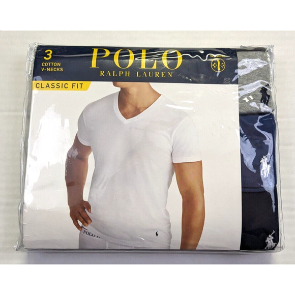 Polo Ralph Lauren 3 Pack Shirts Size Small Classic Fit V Neck Gray Blue - Picture 1 of 5